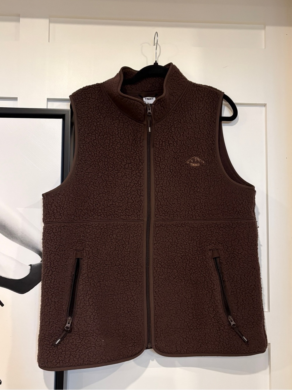 TNA Chocolate Brown Sherpa Fleece Zip-Up Vest